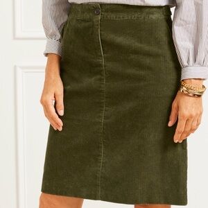 Talbots Olive Green Wide Wale Corduroy A-Line Skirt Above Knee Pockets NWT